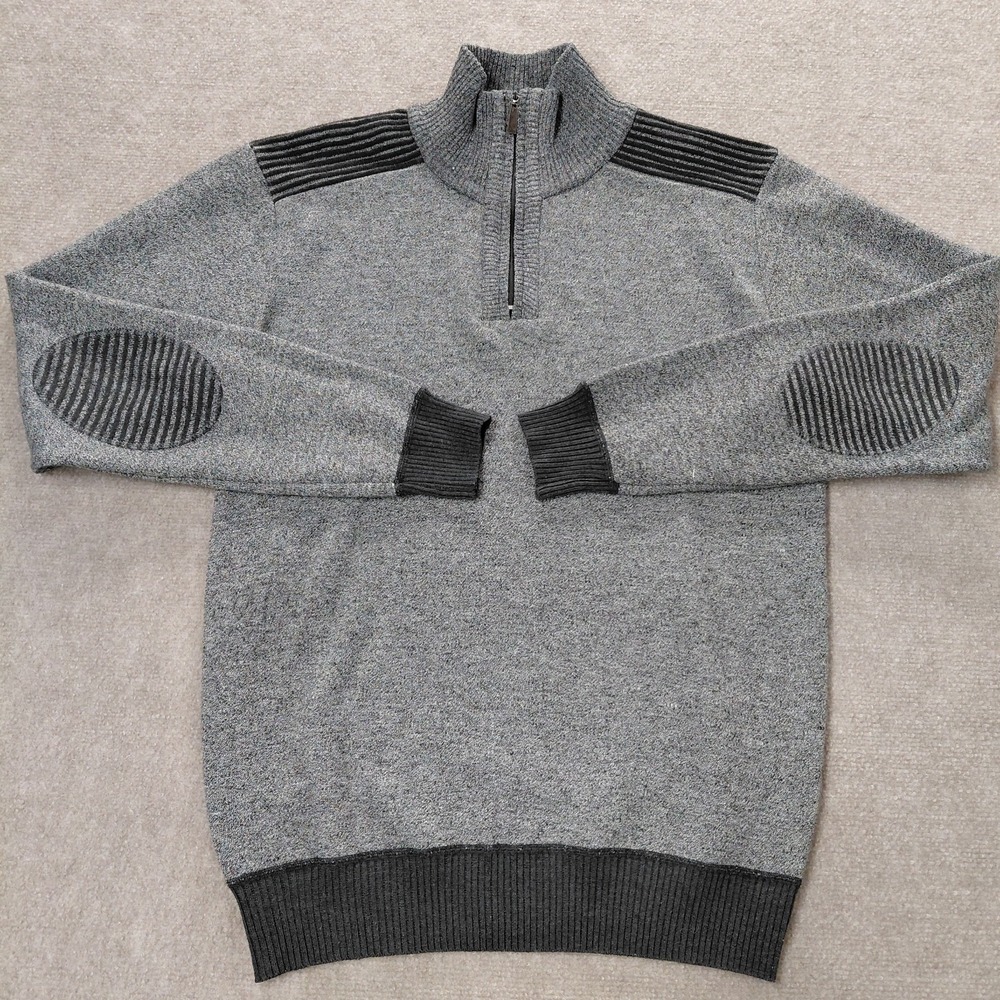 The North Pole 1/4 Zip Sweater Mens MEDIUM Gray Black‎ Elbow Patches Lightweight
